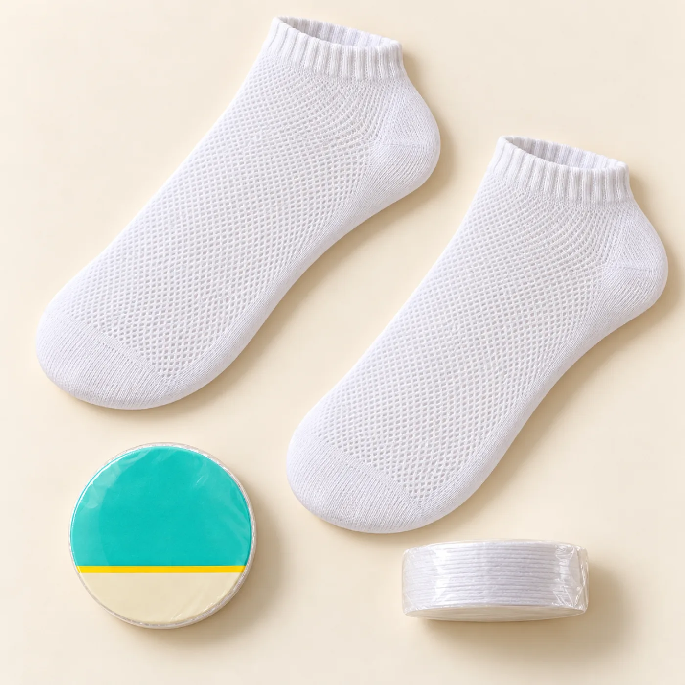 White disposable ankle socks and compressed pack