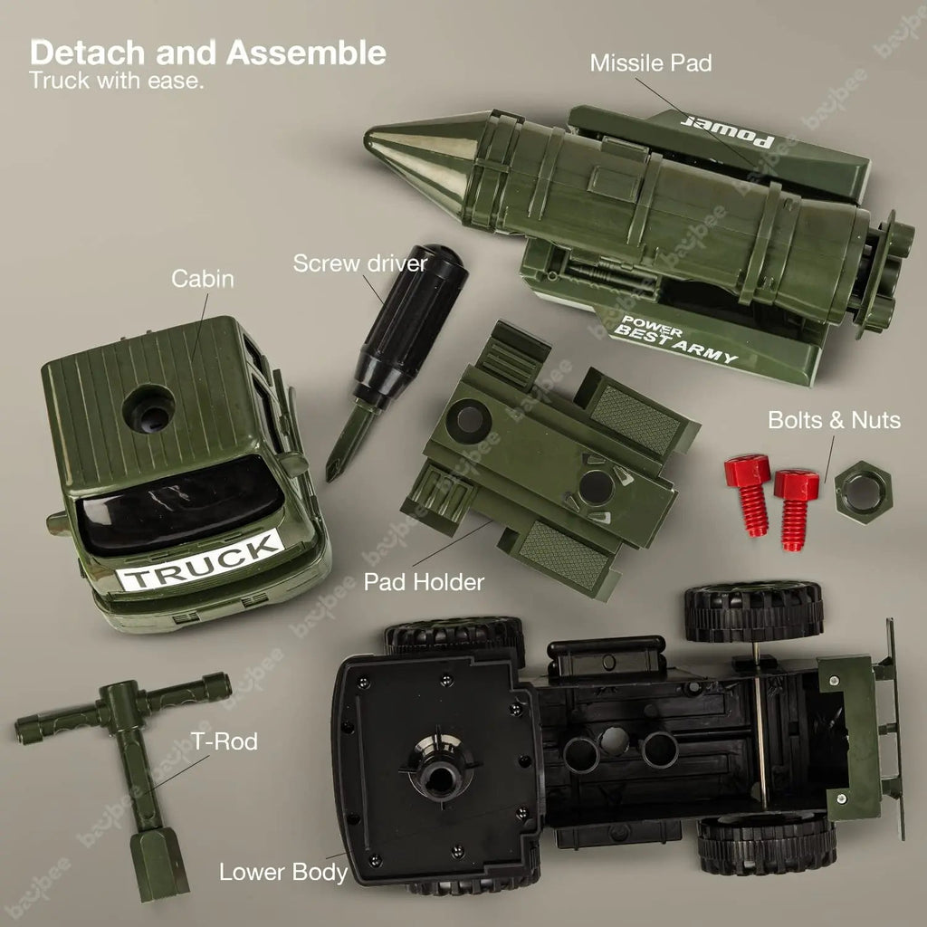 BAYBEE Friction Powered Push and Go Military Truck Toys for Kids